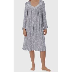 Eileen West Gray/White Floral Modal Long Sleeves Waltz Nightgown Size large NWOT